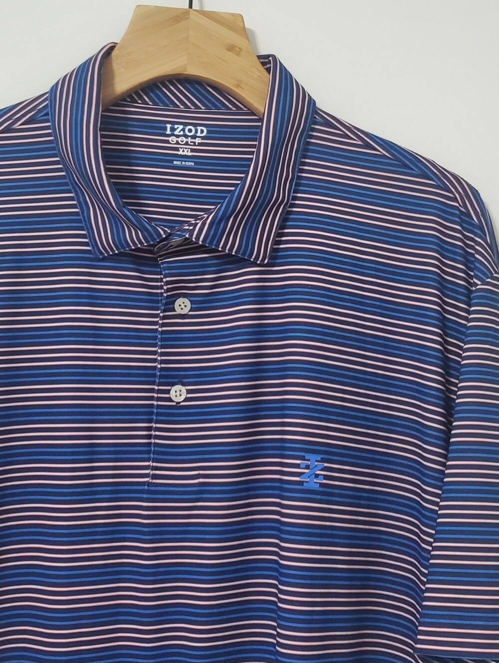 Izod Golf Polo Shirt Blue Stripe Mens XXL